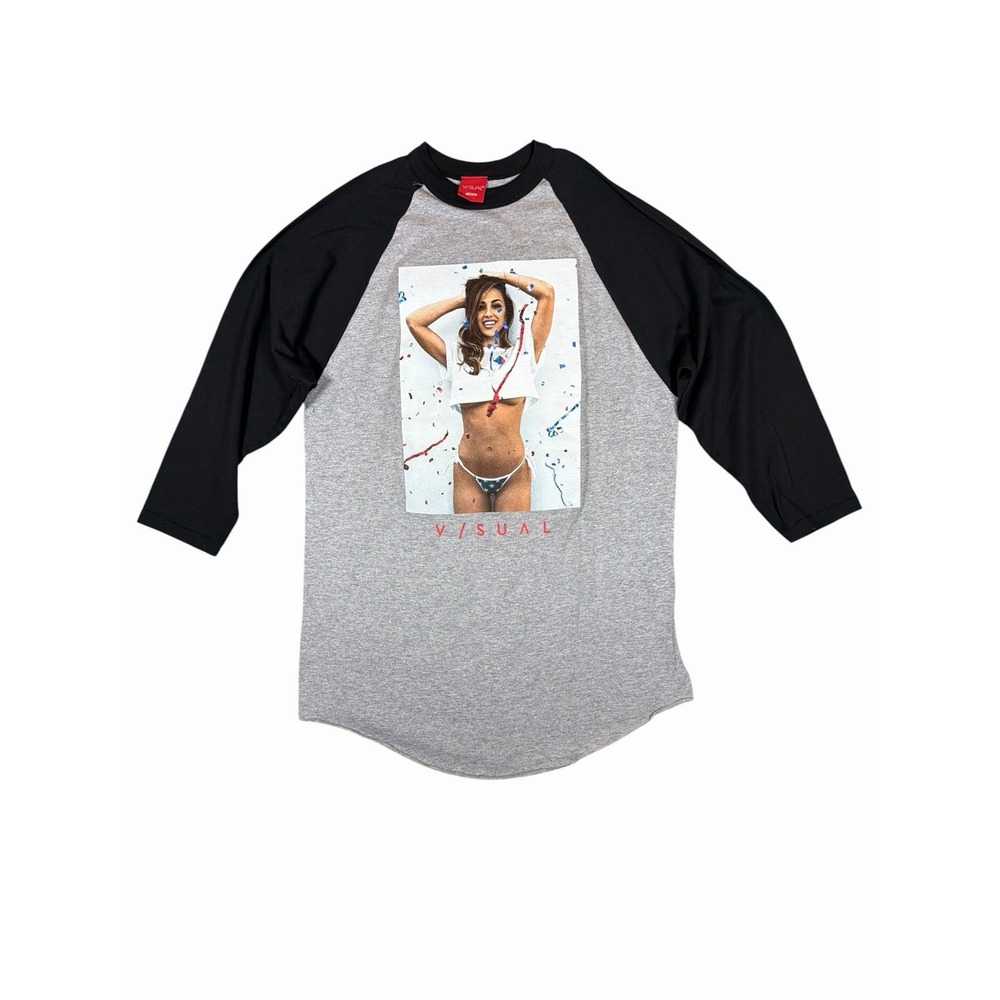 V/SUAL Van Styles Sexy Bikini Girl Graphic Raglan Shirt Mens Medium 3/4 Sleeve